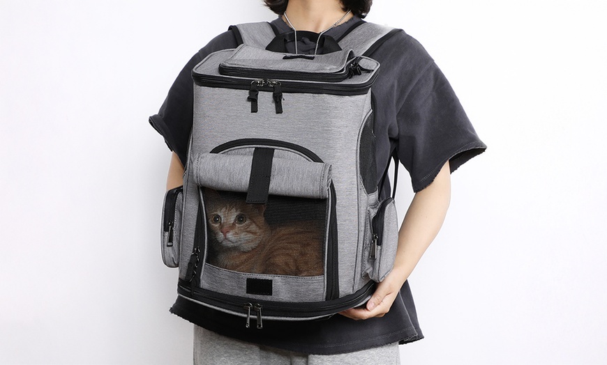 Image 7: Pet Backpack Carrier Expandable Dog Cat Travel Hiking Bag