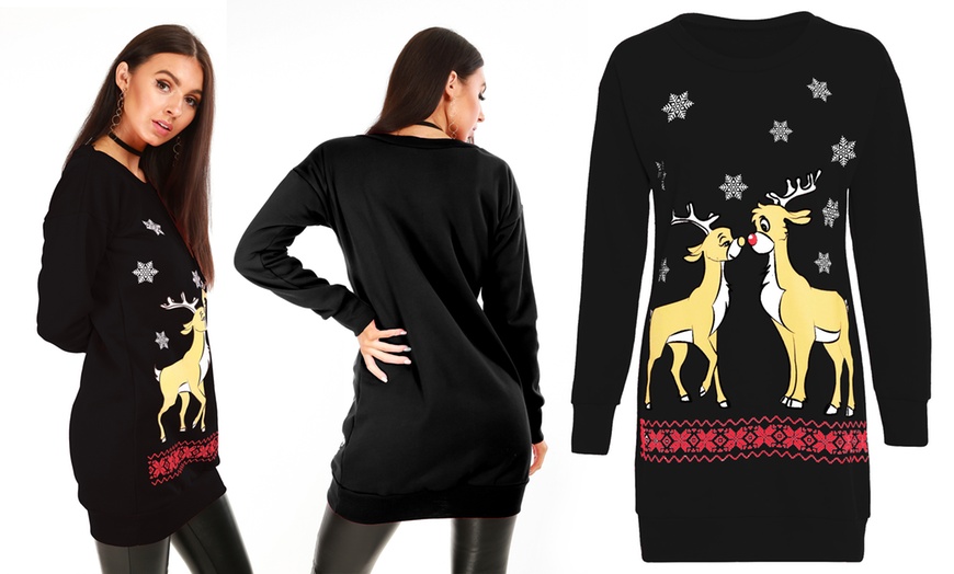 Image 2: Christmas Reindeer Sweater Dress