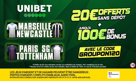 20€ offerts sans dépôts sur le site Unibet - Unibet