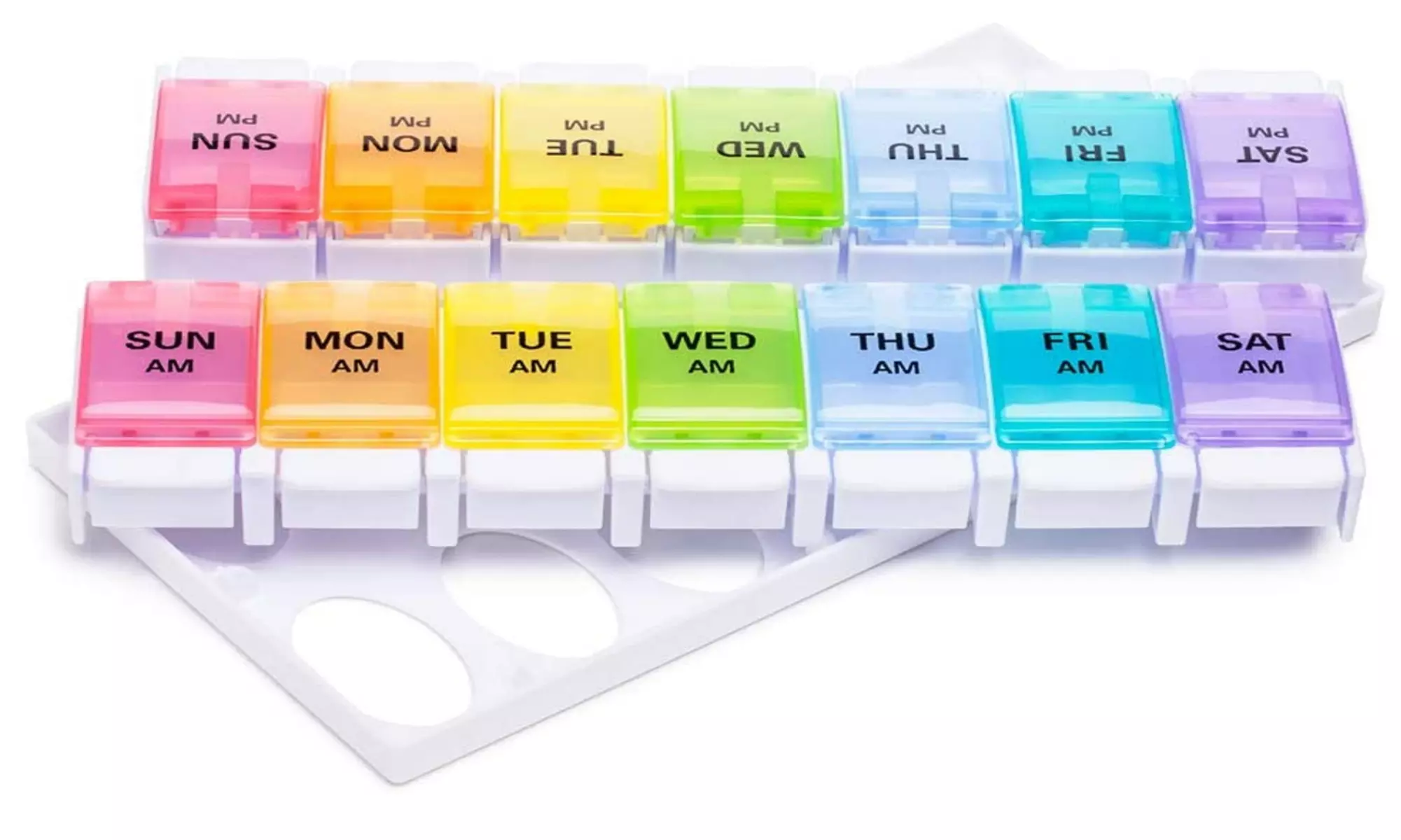 Weekly Pill Organizer 2 Times A Day AM PM with Easy Push Button