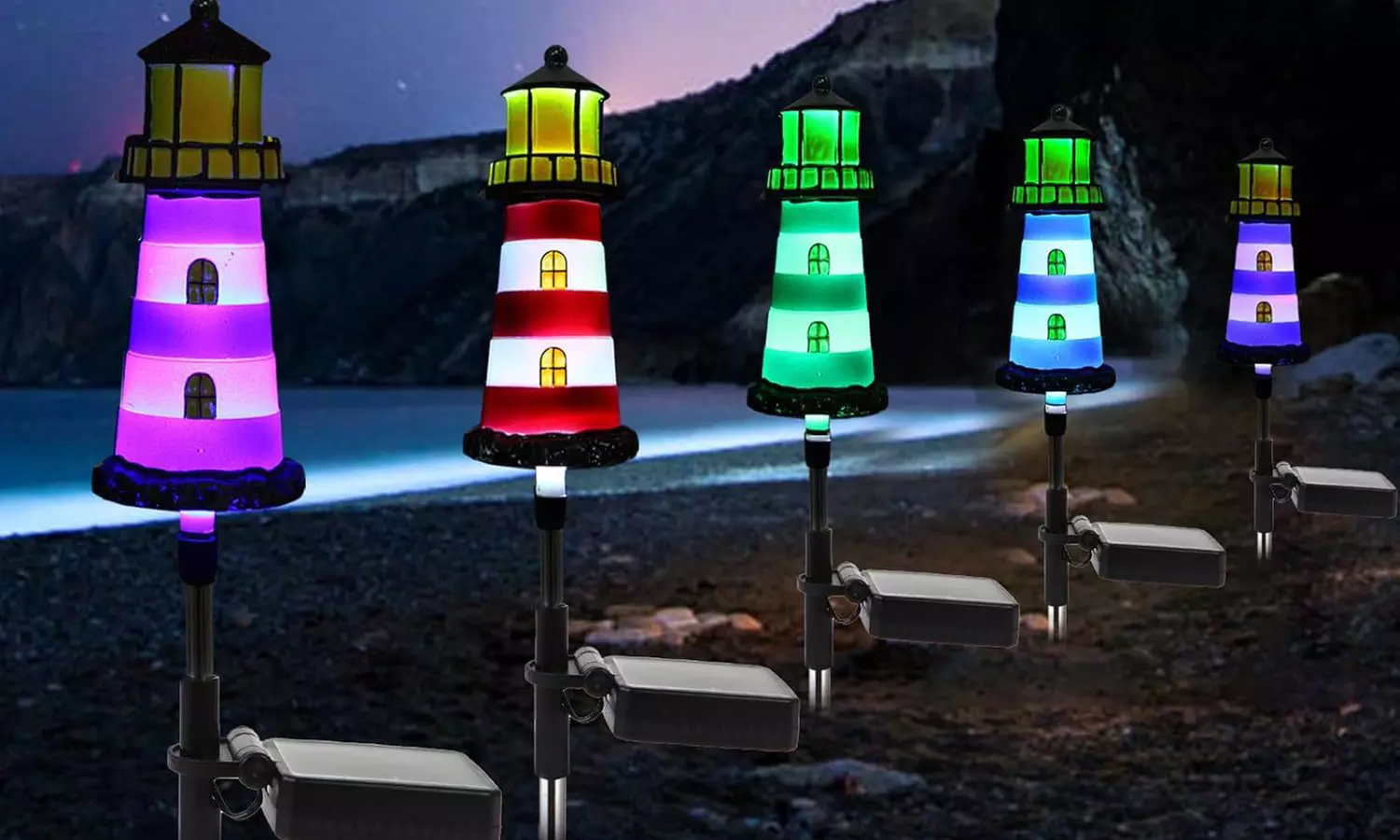 One, Two or Four Solar Powered Lighthouse Shaped Garden Lights