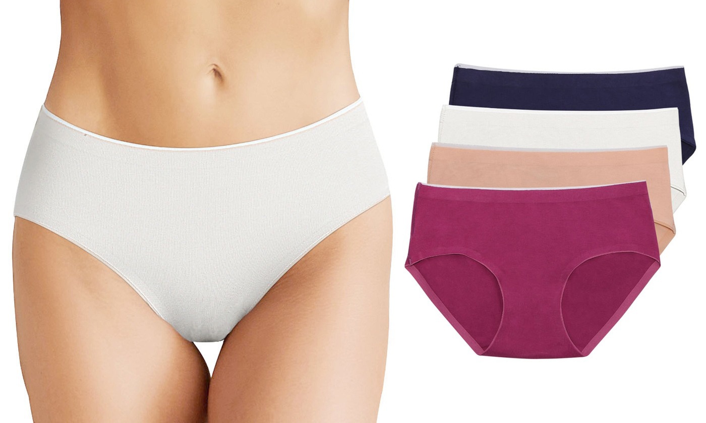 4-Pack Women's Cotton Mid Waist Full Panties No Show Brief Cut Underwear