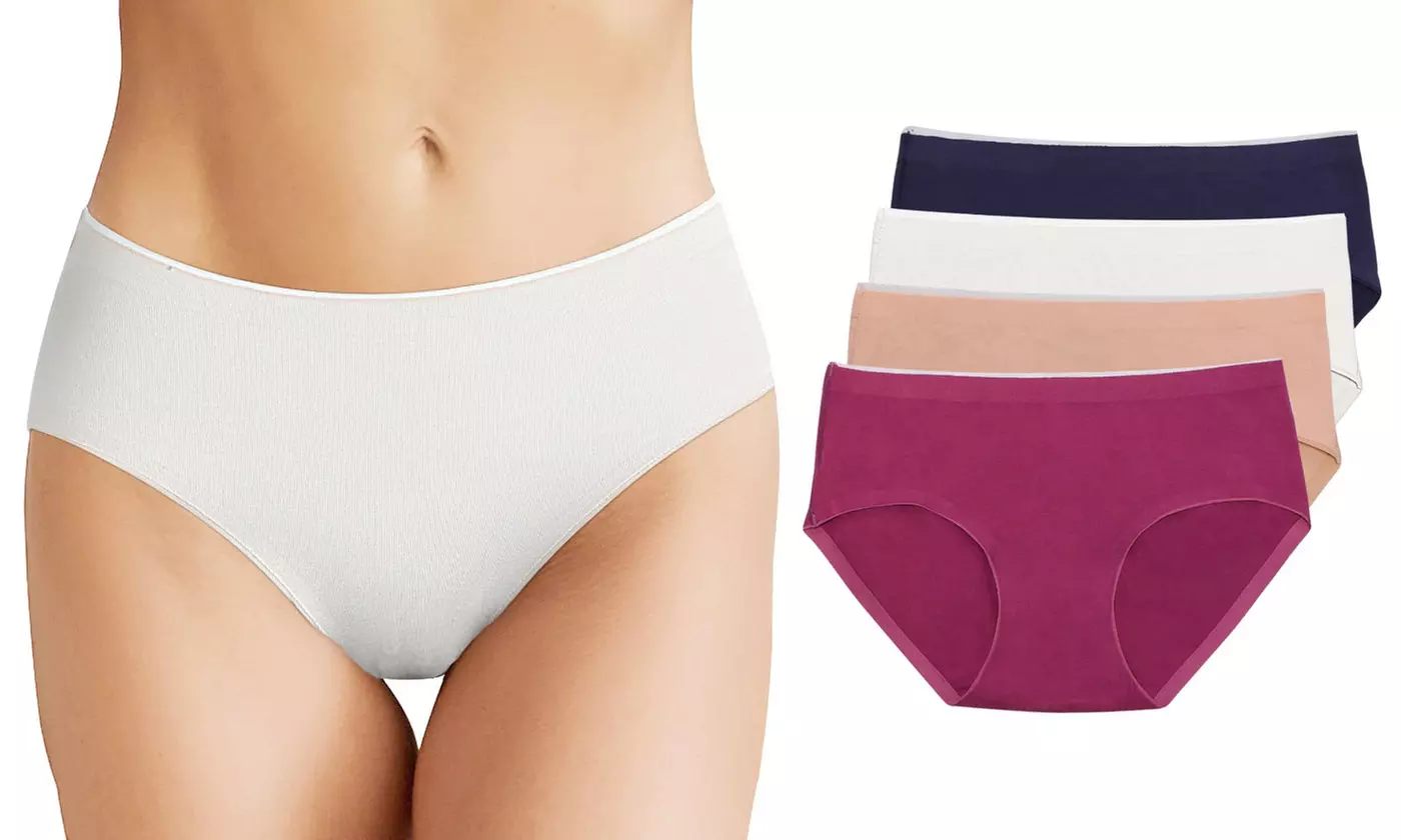 4-Pack Women's Cotton Mid Waist Full Panties No Show Brief Cut Underwear