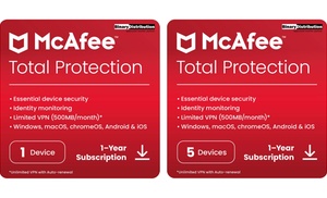 One-Year McAfee Total Protection 2023 for One or Five Devices