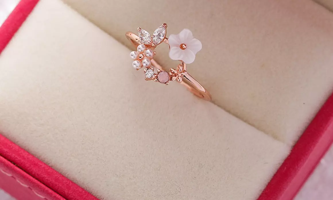 14K Gold Adjustable Ring with crystals from Swarovski