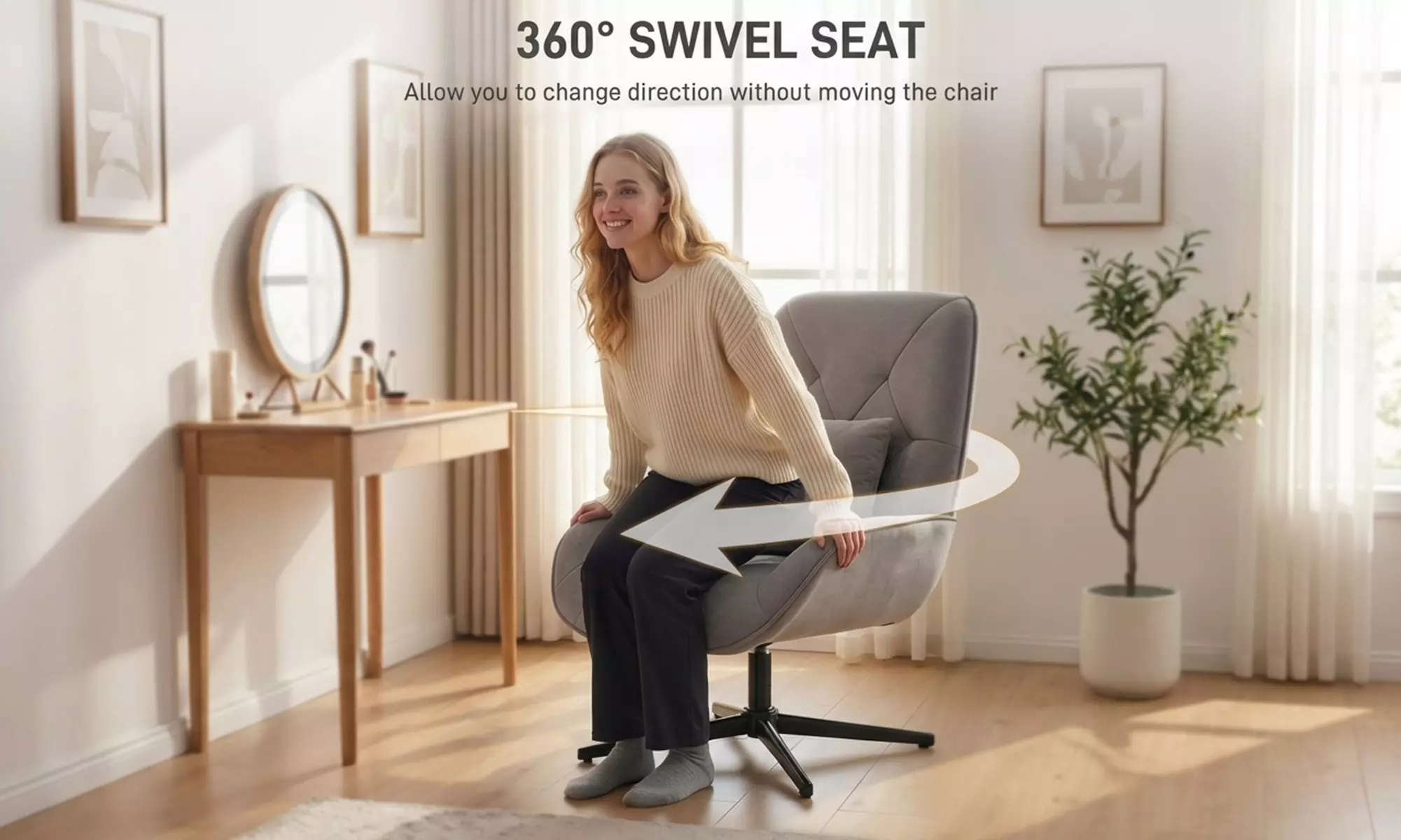 HOMCOM 360° Swivel Chenille Accent Chair with Lumbar Pillow