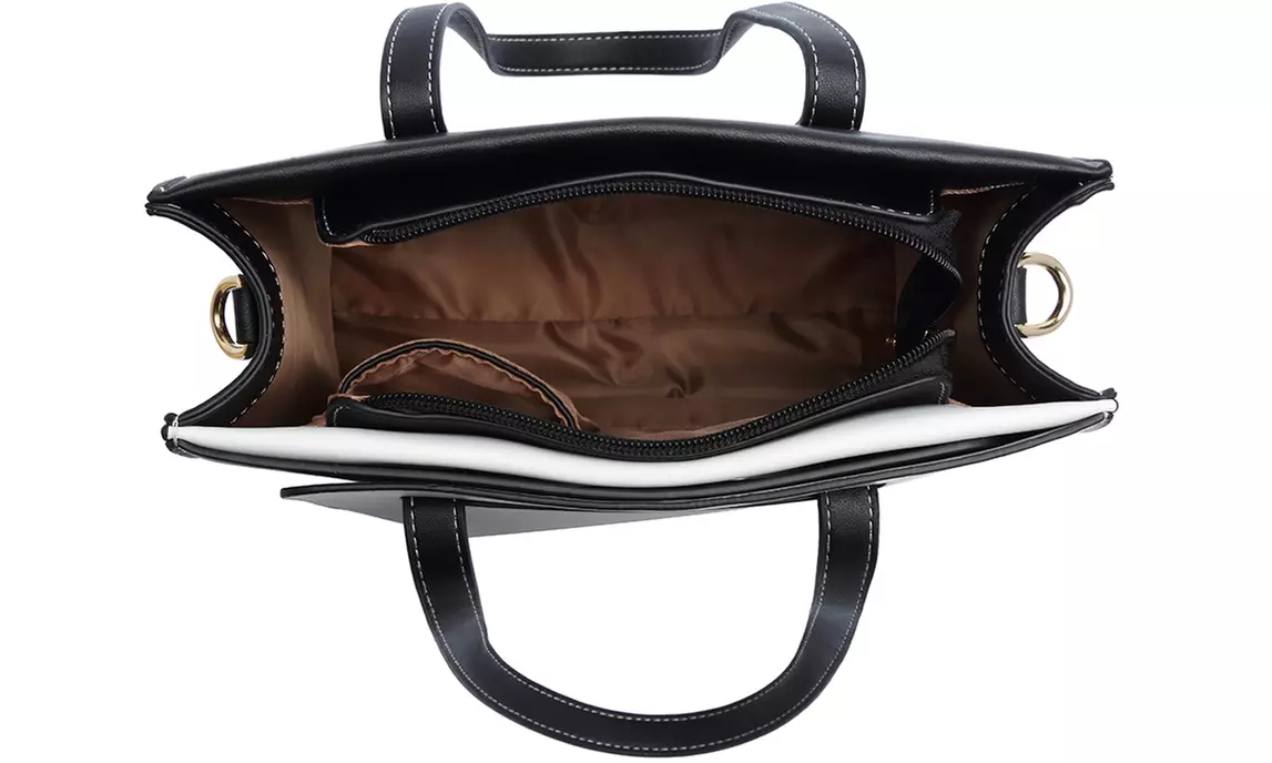 Women PU Leather Classy Contrast Panel Shoulder Bag