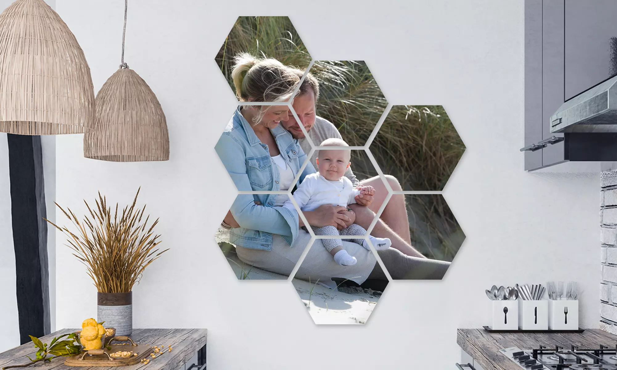 Personalisierbare Foto-Wandbild über 5, 6, 8 oder 12 Hexagone