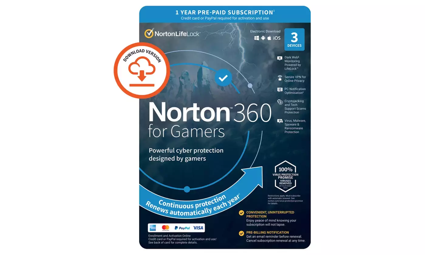 Antivirus Norton 360 para gamers 2023 para 3 dispositivos durante 1 año - Primary Image