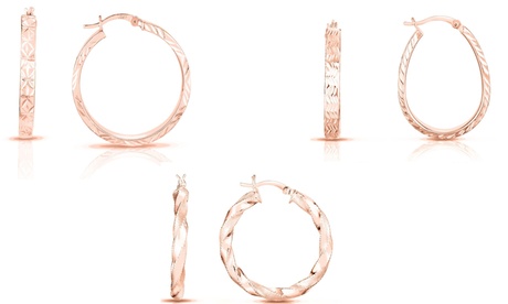 Italian 18K Rose Gold Plated Sterling Silver Hoop Collection Silver Satin Finish 18K Rose Gold Sterling Silver