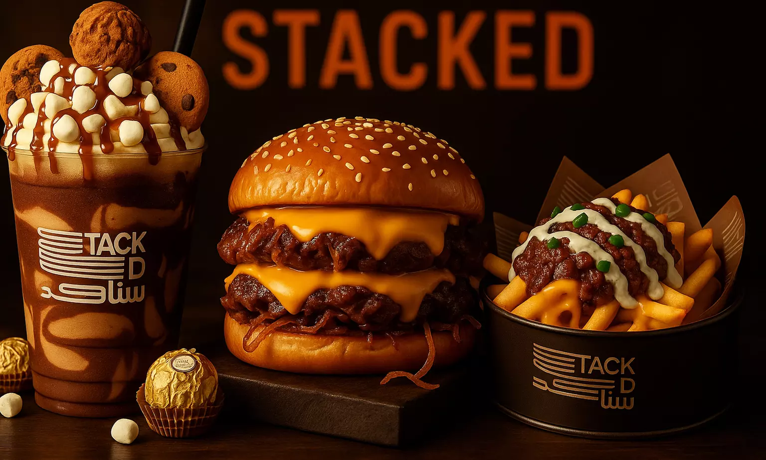 Stacked Burger Feast: Get AED 80, 160 or 320 to Spend — Up to 50% Off - Primary Image