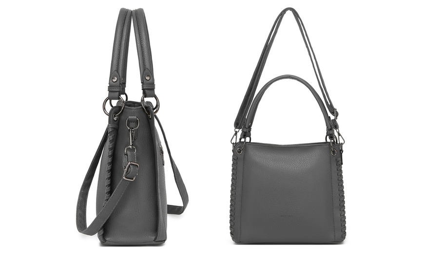 Image 9: Miss Lulu Women PU Leather Crossbody Handbag with Woven Accents