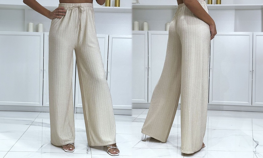 Image 10: Textured Palazzo Wide Trousers