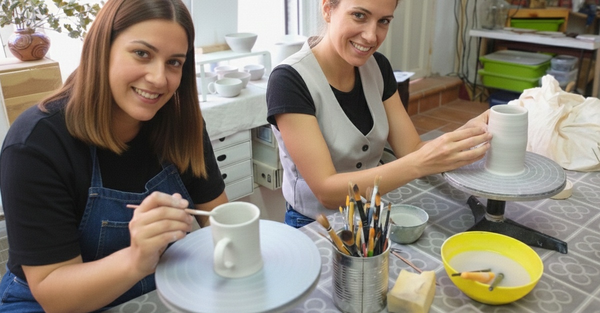Taller de pintura en cerámica con bebidas en Barcelona