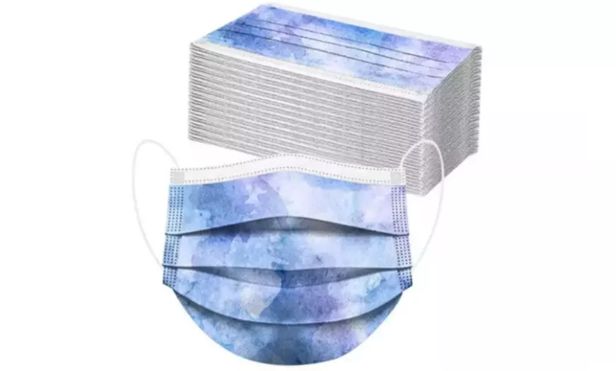 Image 3: 50x Tie-Dye Printed Disposable Face Mask