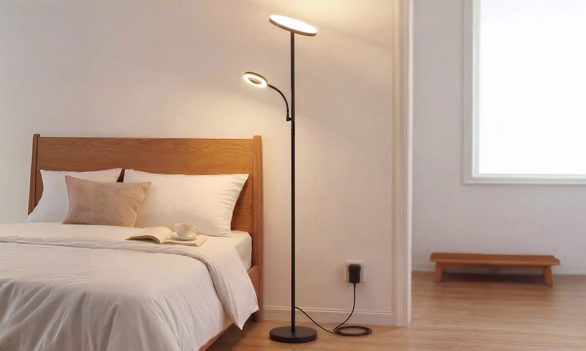 Emitto Modern Floor Lamps - Uplighter with Reading Light and Arc Lamp
