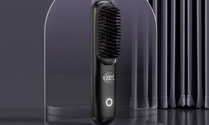Image 3: USB Rechargeable Hair Straightening Brush with LED Screen