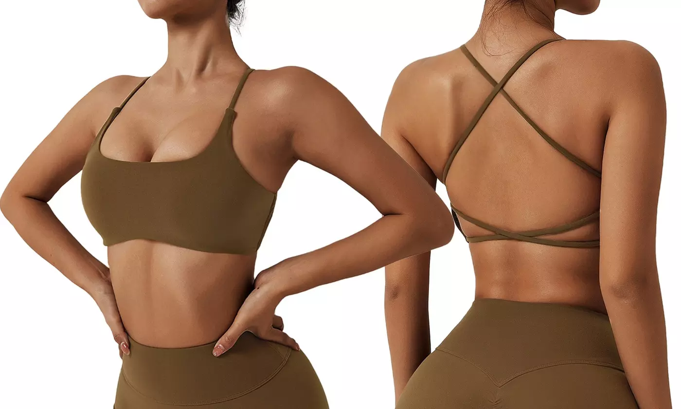 N'POLAR Women's Cross Back Sports Bra Padded Strappy Light Support Workout Bra