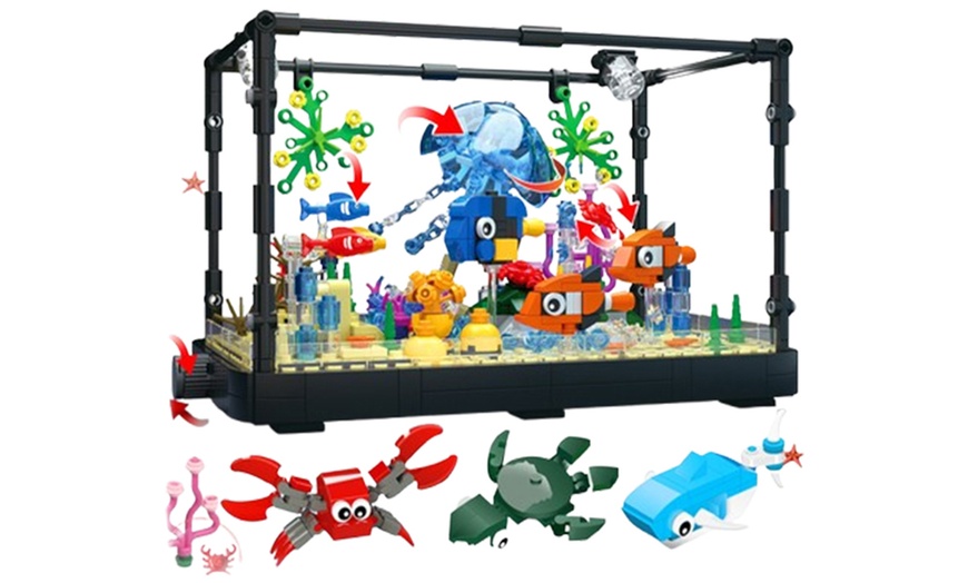Image 1: LEGO Inspired Fish Tank Building Block Lighting Aquarium Set