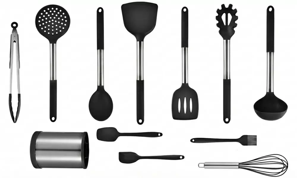 Set de 12 ustensiles de cuisine en silicone avec support