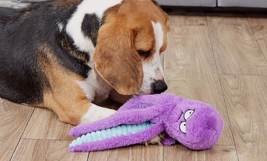 Image 7: Plush Squeaky Octopus Dog Toy