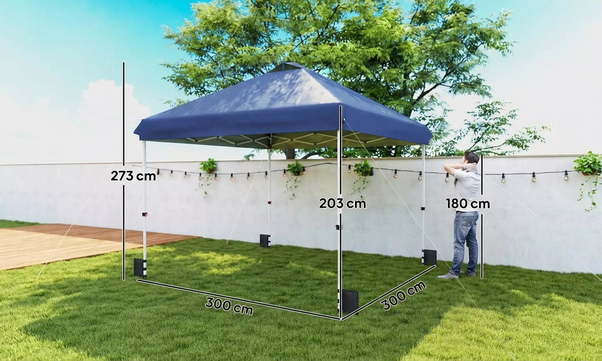 Outsunny 3m x 3m UPF50+ Pop-Up Gazebo with Wheels