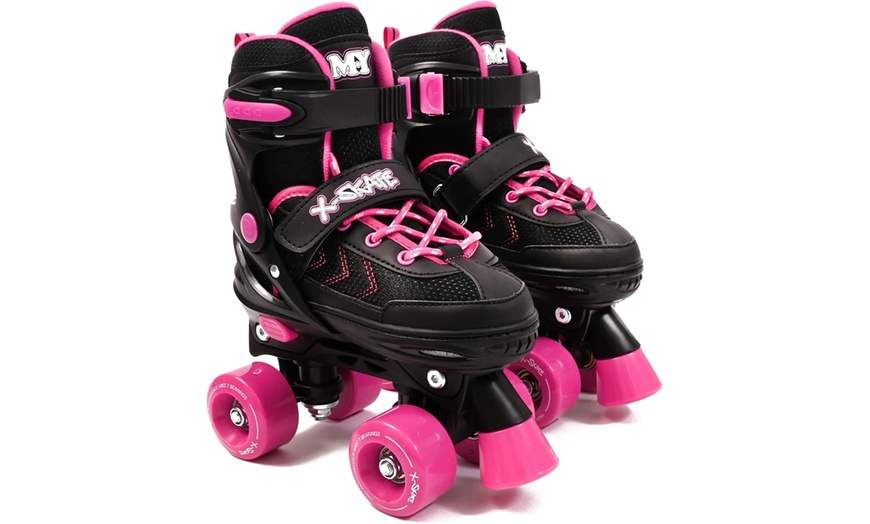 Image 4: X-Skate Adjustable Quad Roller Skates with Built In Adjusters for Kids