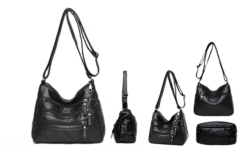 Image 3: Faux Leather Crossbody Shoulder Bag