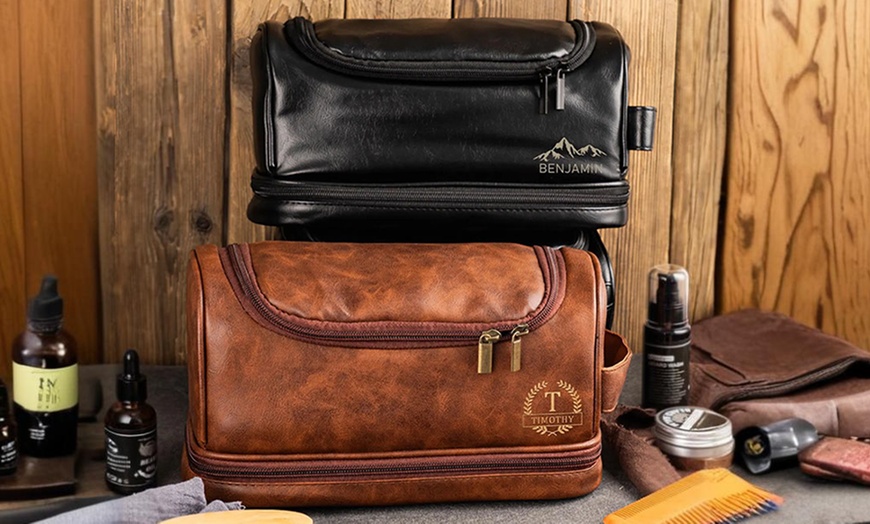 Image 4: Travel in Style With Personalized Vegan-Friendly Leather Toiletry Bag (Up to $maximum_of_discount_percentage Off)