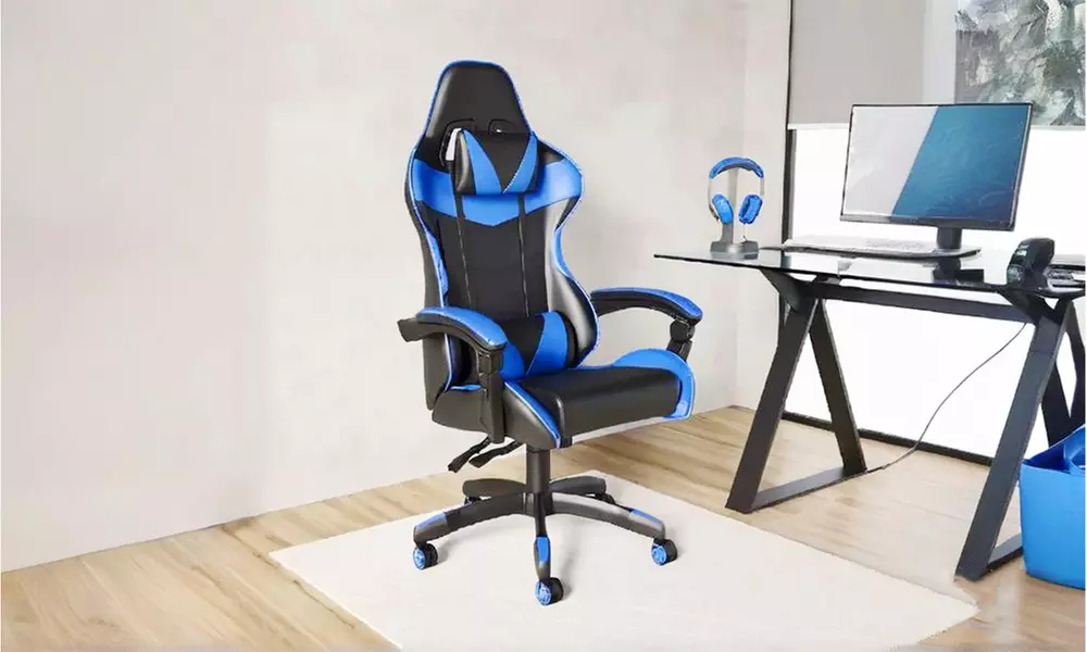 Chaise de gaming ergonomique avec repose-pieds, soutien lombaire réglable en hauteur, livraison offerte - Primary Image