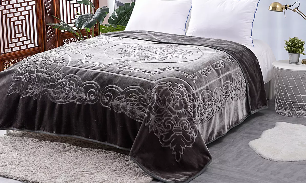 Floral Embossed Heavyweight King-Sized Blanket - Primary Image