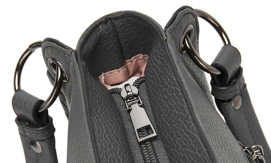 Image 13: Miss Lulu Women PU Leather Crossbody Handbag with Woven Accents