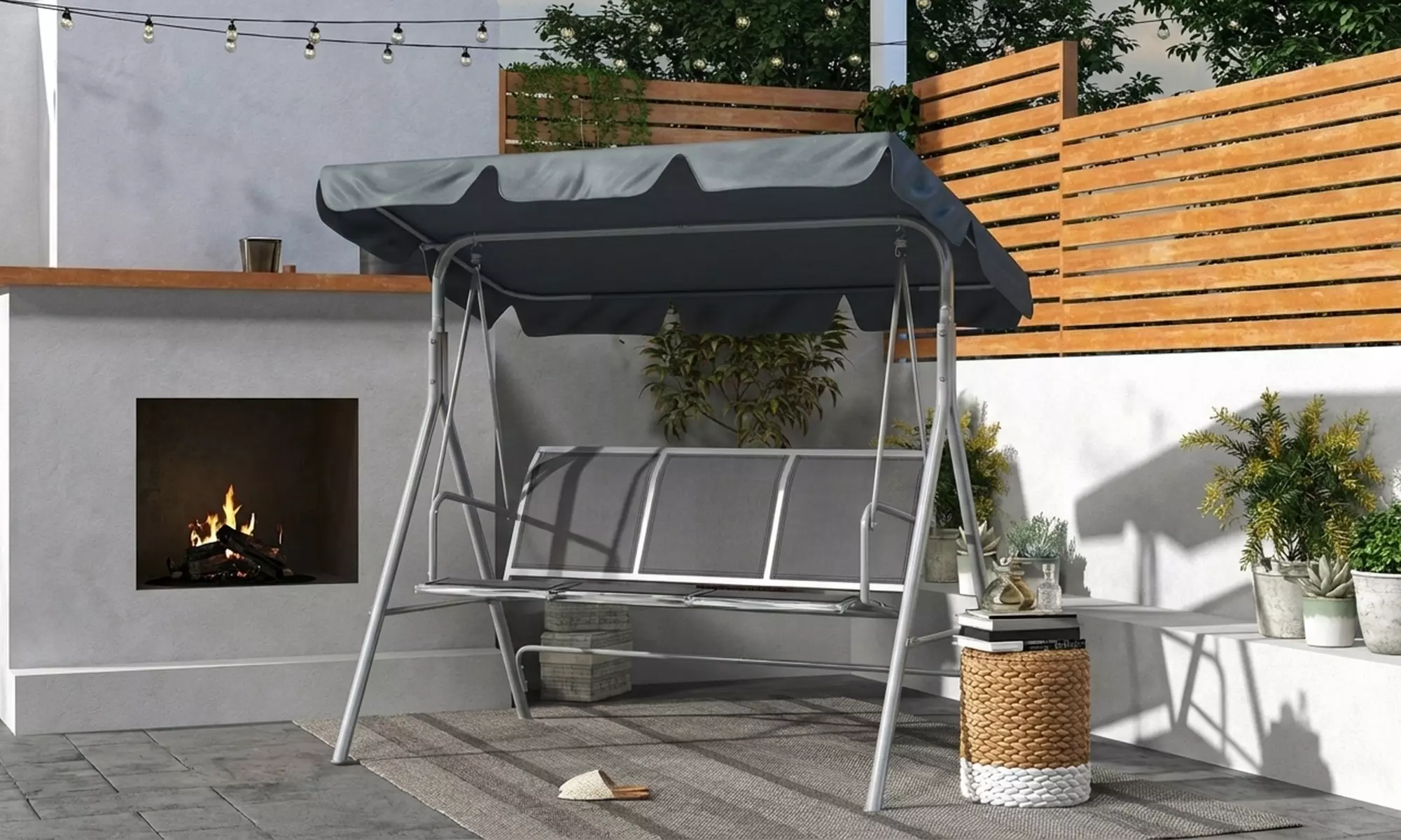 Outsunny 3-Seater Garden Swing Chair with Adjustable Canopy