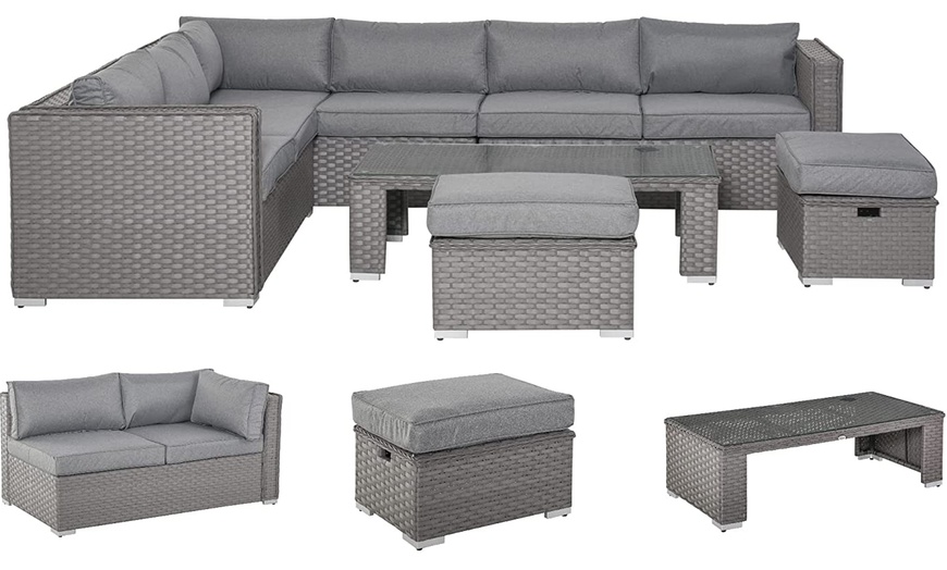 Image 2: Outsunny Six-Seater Rattan-Effect Corner Sofa Set