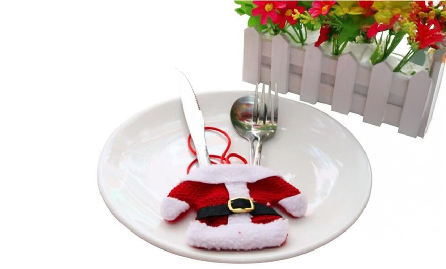 Image 4: 3 Packs Christmas Wine Bottle Bags / Santa Claus Cutlery Set