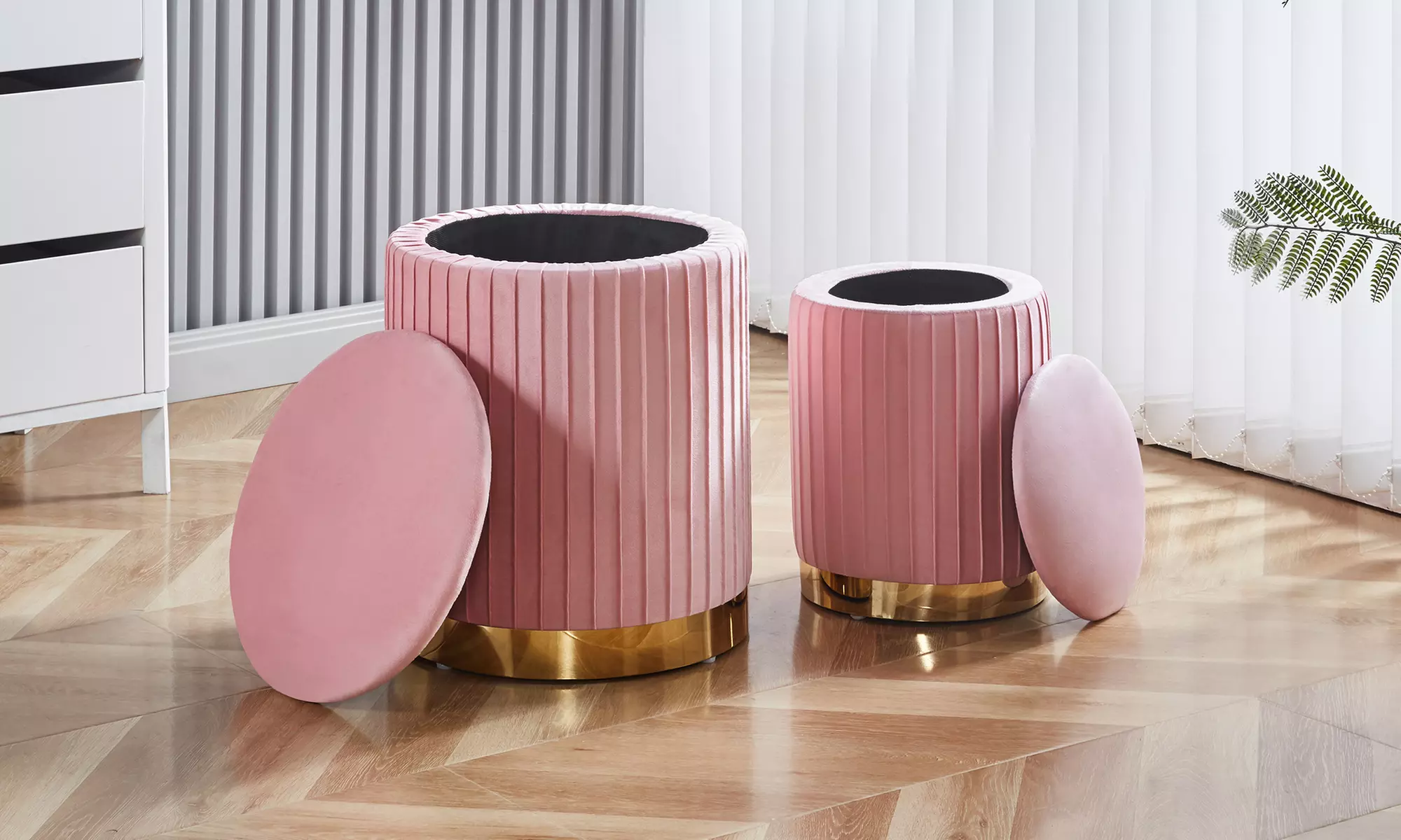 Set 2 velvet opberg-poefen