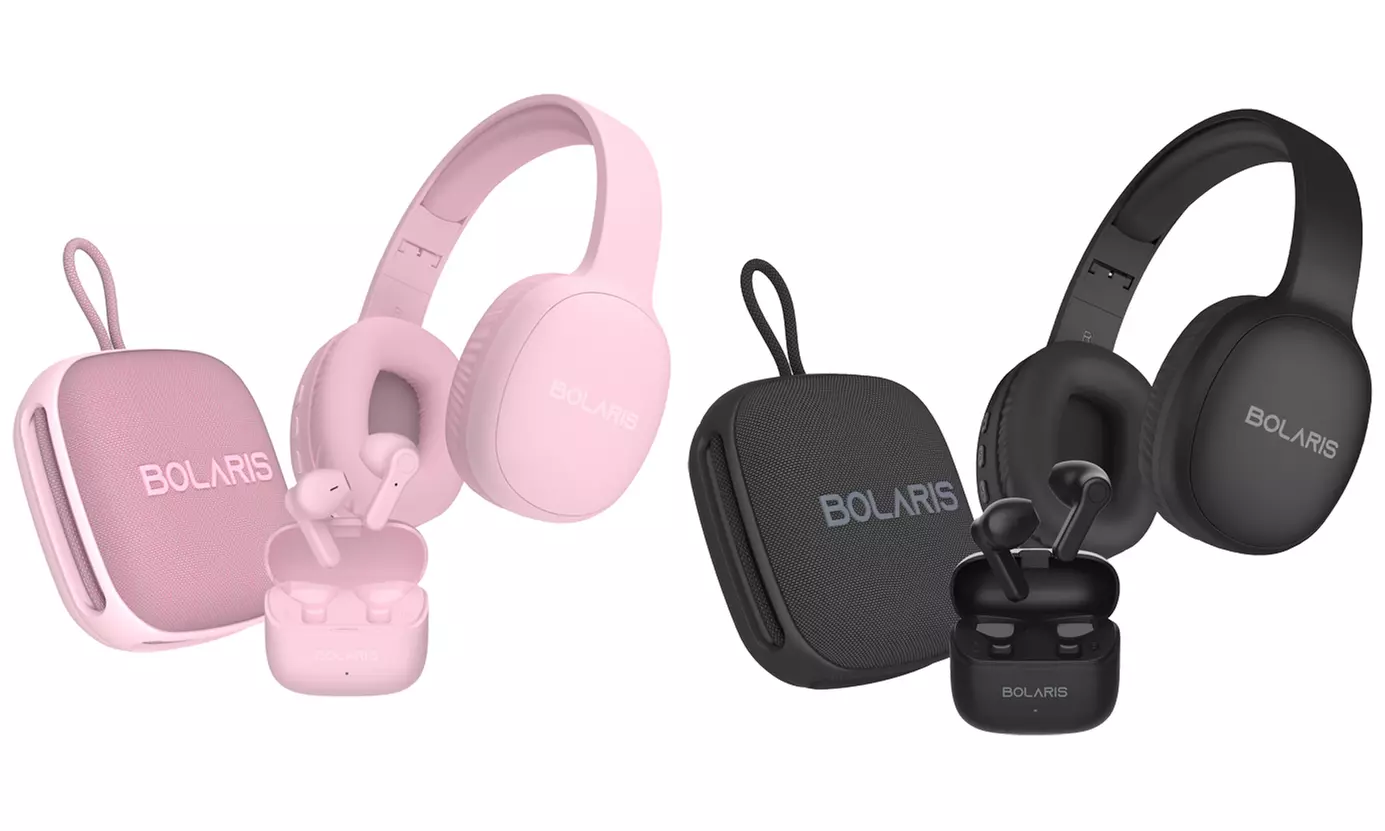 Pack audio Bolaris comprenant casque audio sans fil avec écouteurs et enceinte Bluetooth, coloris au choix - Primary Image