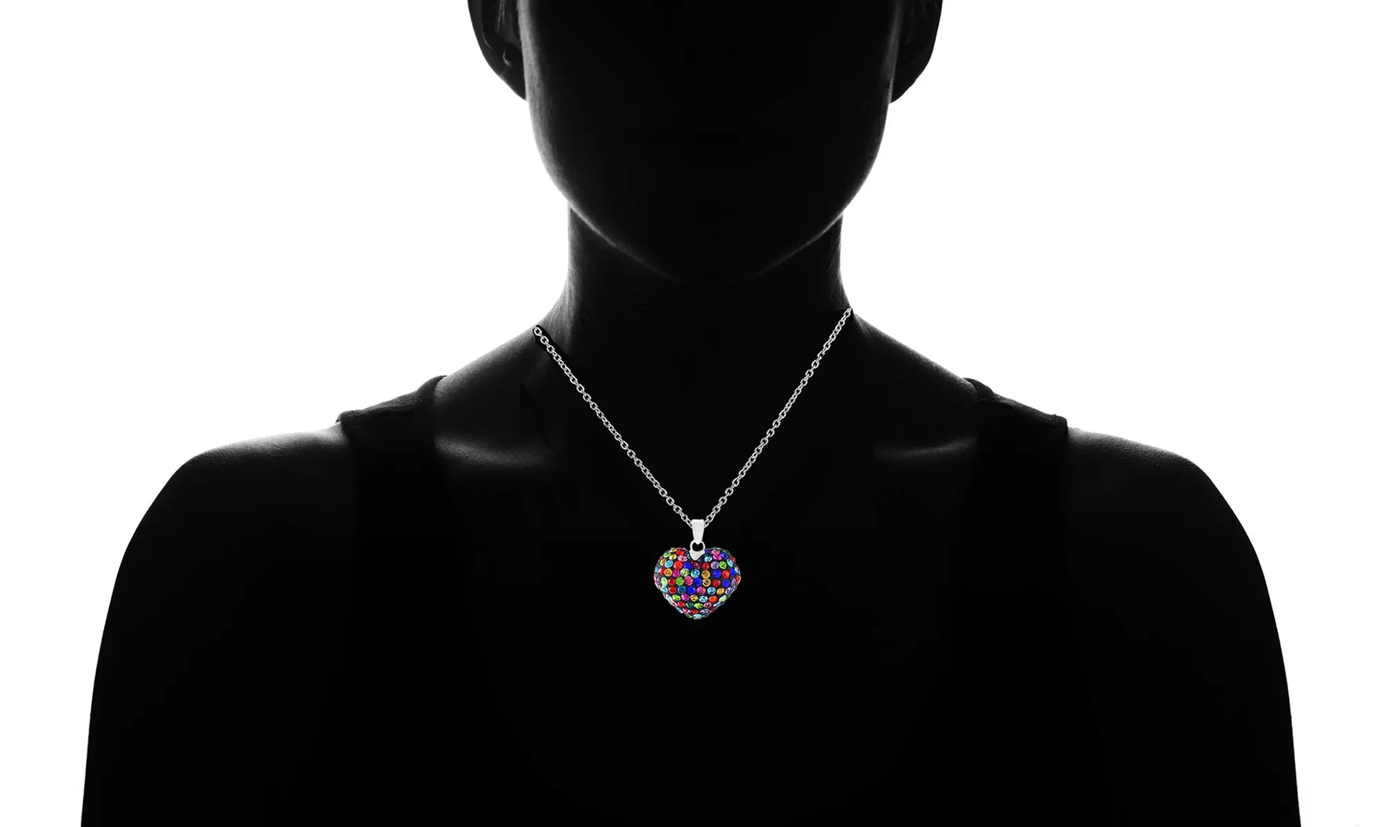 Multi Color Crystal Heart Necklace Made With Crystals From Swarovski