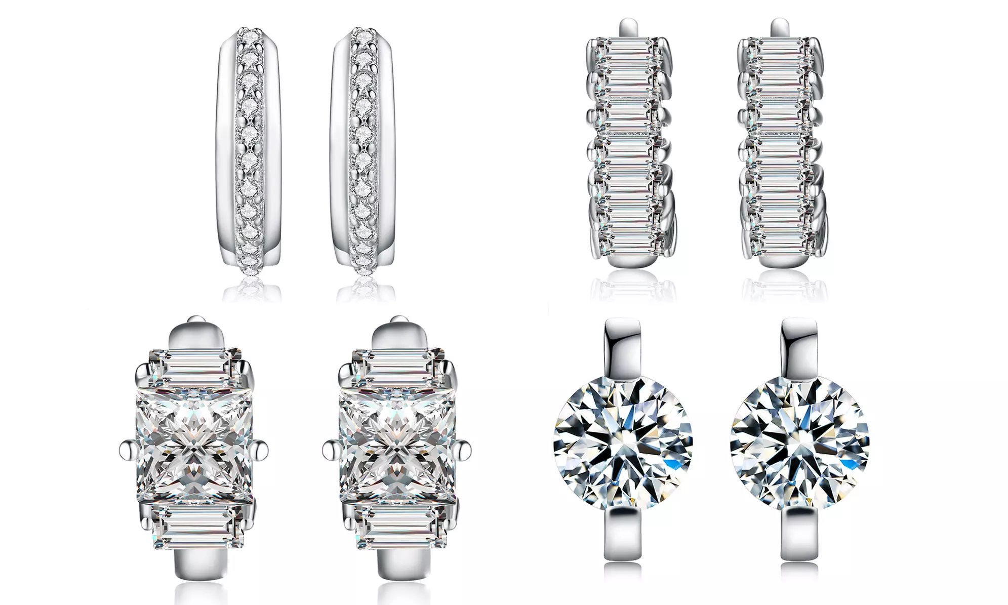 1, 2 ou 4 paires de boucles d'oreilles Huggie avec zircon cubique - Primary Image