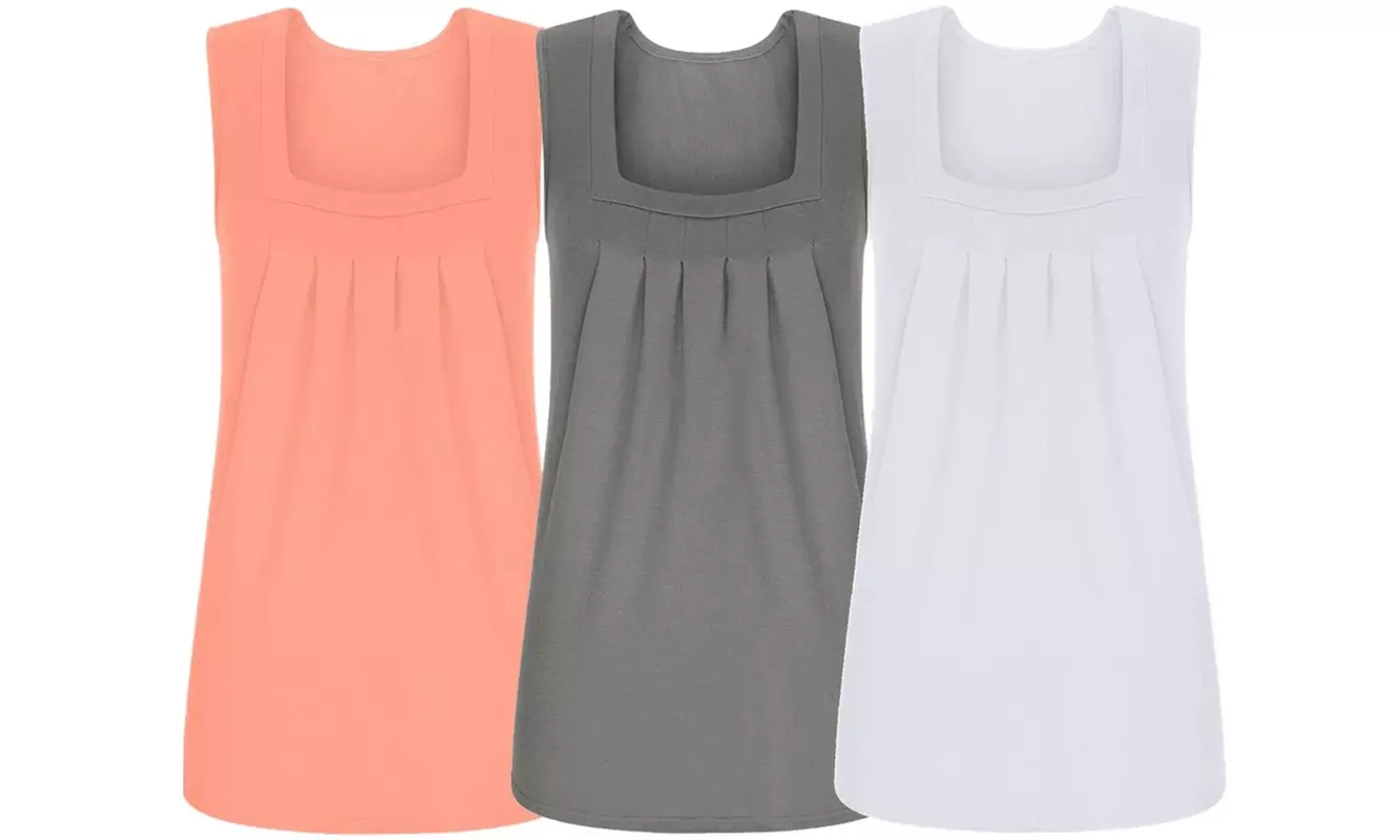 3 Pack Women's Essential Square Neck Tank Tops S-3X