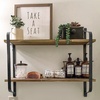 Image 1: 2-Tier Pine Wood Floating Wall Shelves with Industrial Design