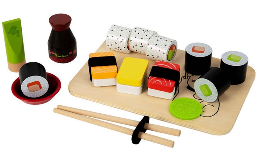 Image 3: Kids Pretend Play Wooden Sushi Toy Kit