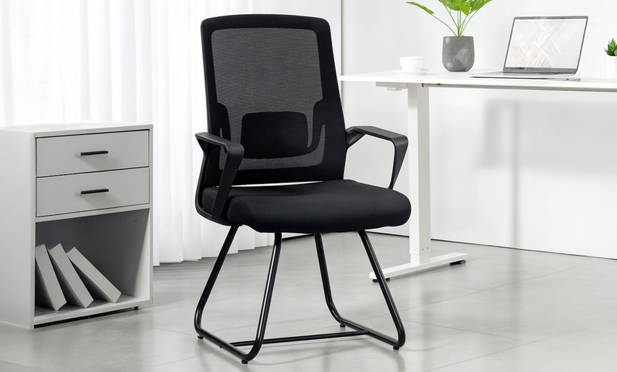 Image 1: HomCom Ergonomic Meeting Chair with Mesh Back Support
