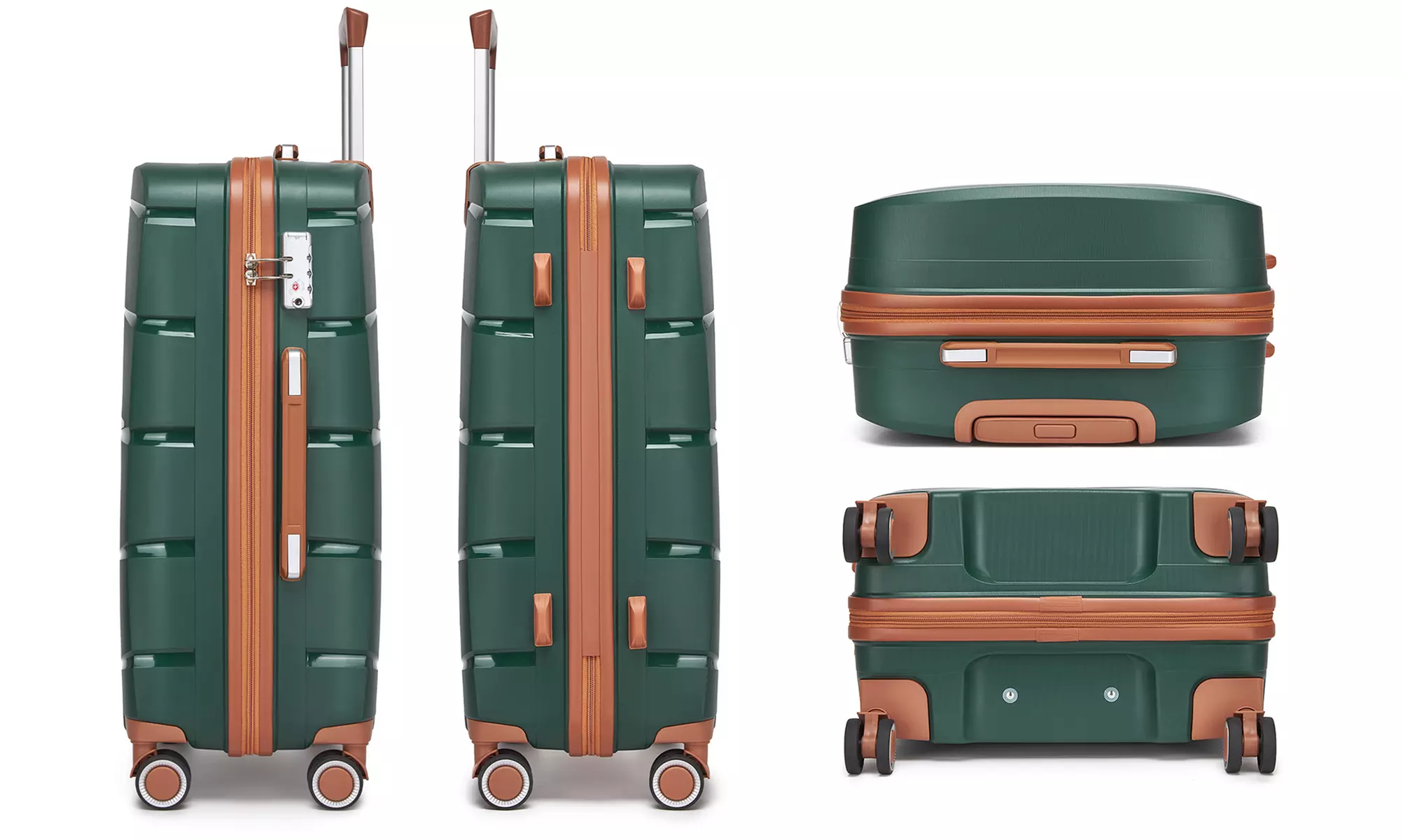 Maletas de ruedas rígidas en color verde con cerradura TSA, de Kono