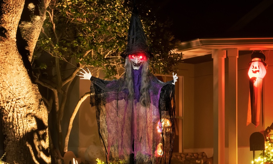 Image 27: Outsunny Voice Activated Halloween Animatronics Witch