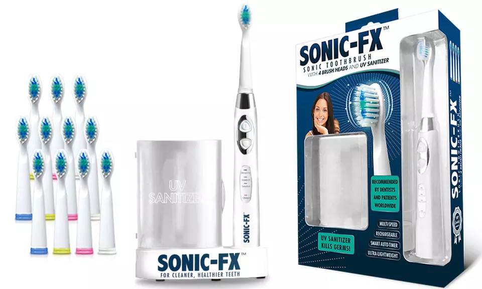 White Sonic-FX Toothbrush with UV Sanitizer and 12 Free Brush Heads - Primary Image