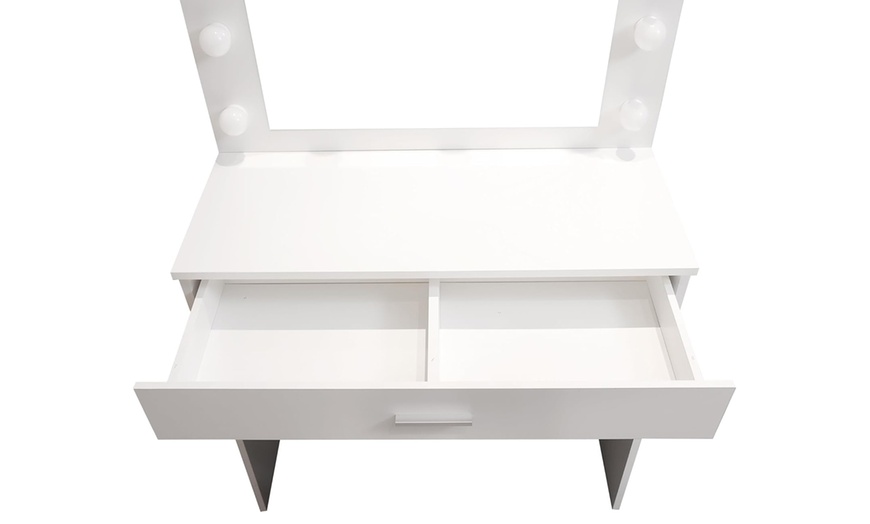 Image 5: White Dressing Table Makeup Desk With Stool and LED Lights