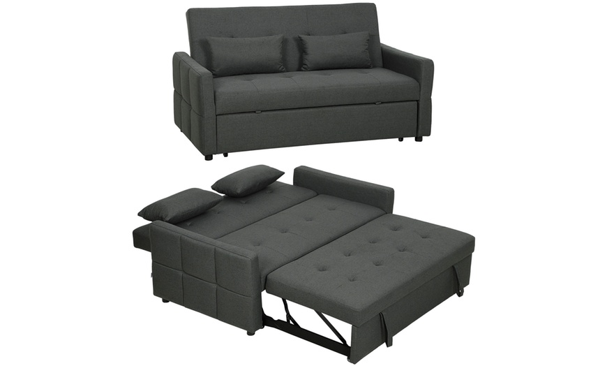 Image 3: HomCom 2-in-1 Sofa Bed Convertible Lounger with Linen-Look Upholstery