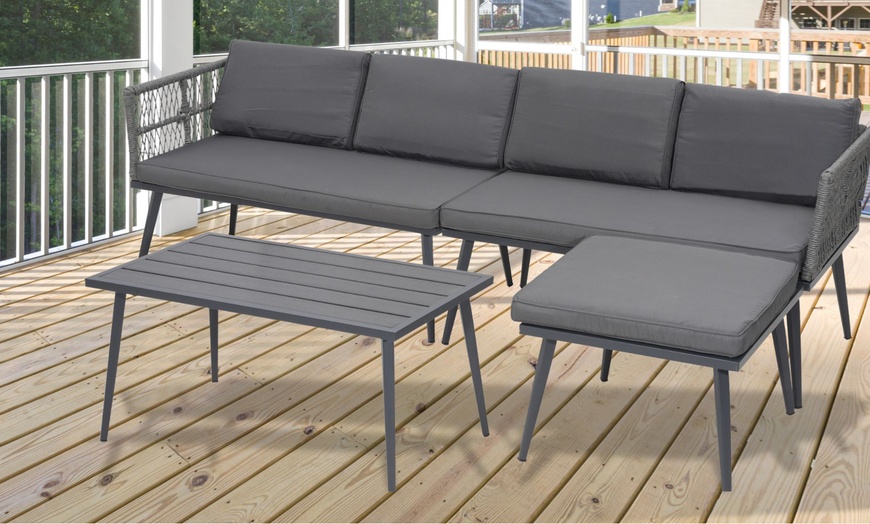 Image 4: Four Seater Outdoor Sofa Set with Table and Footrest