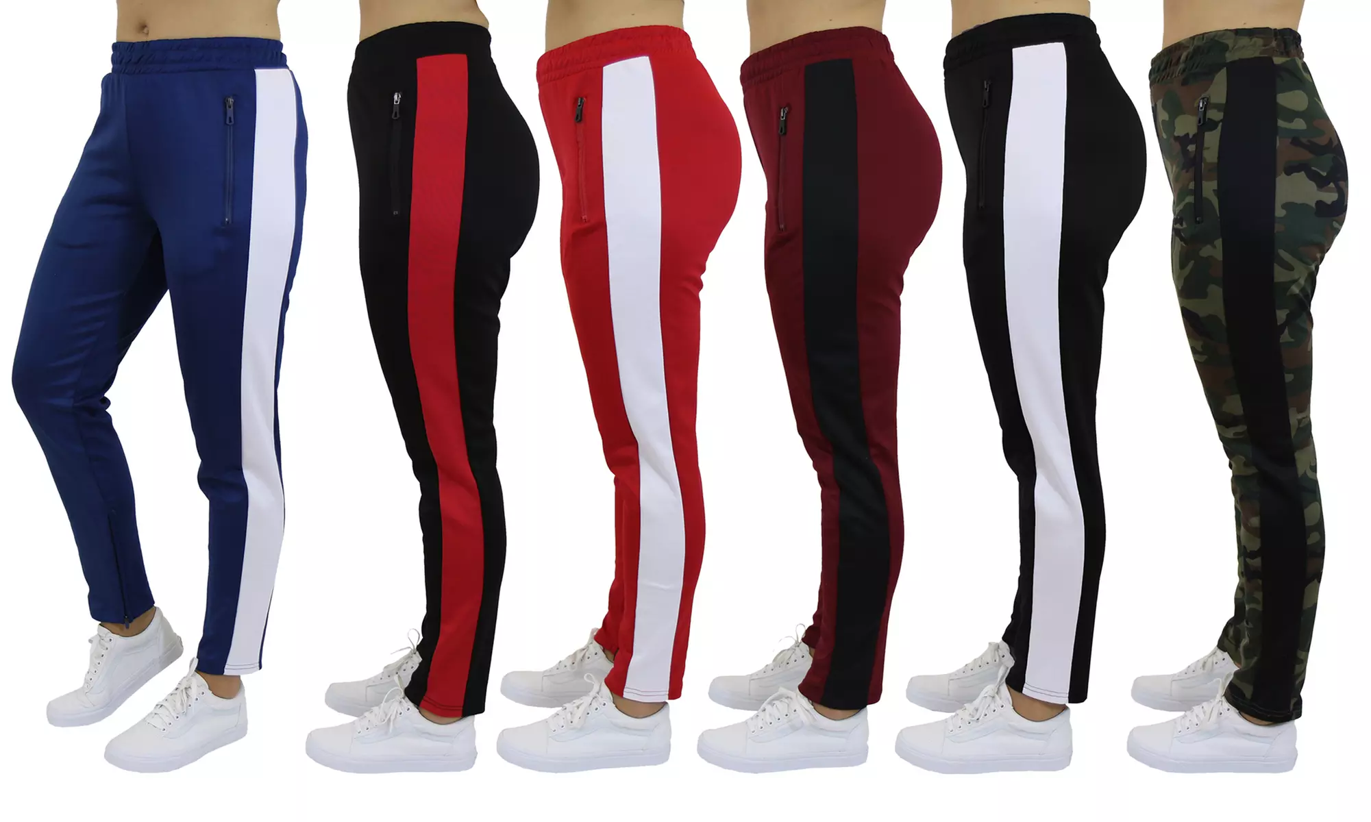 Galaxy by Harvic Women's Fashion Striped Joggers with Zipper Pockets (2-Pack). Plus Sizes Available. - Primary Image